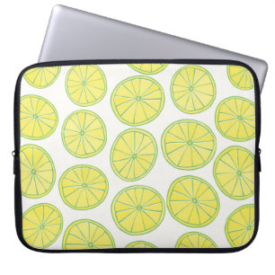 Seamless pattern with yellow lemon slices on white laptop sleeve