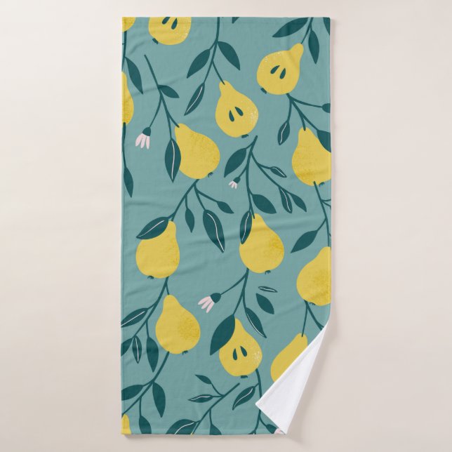 Seamless pattern with yellow pear. Fruit backgroun Bath Towel (Bath Towel)