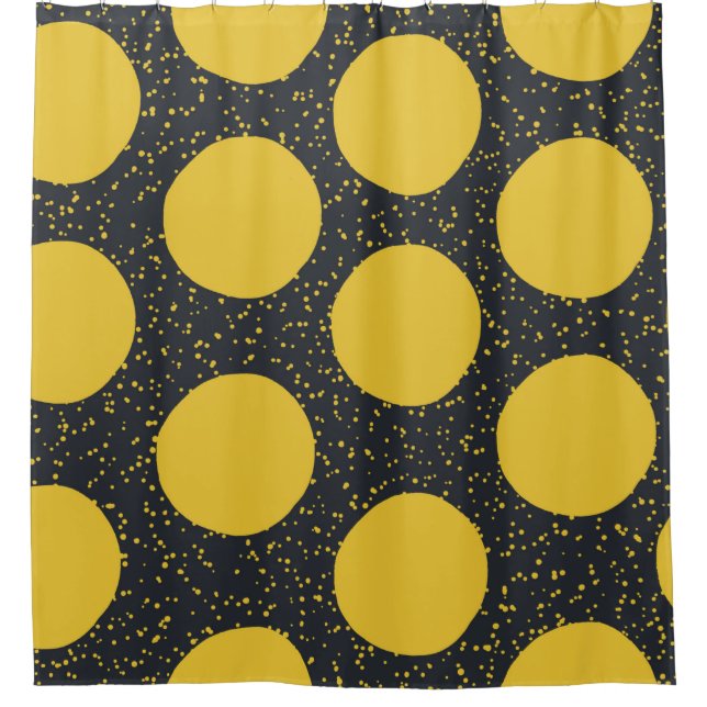 Seamless pattern with yellow polka dots shower curtain (Front)