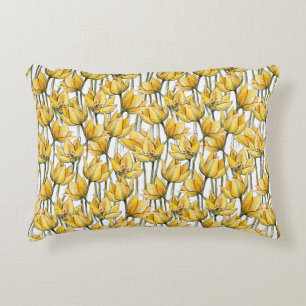 Seamless pattern with yellow tulips on a white bac decorative cushion