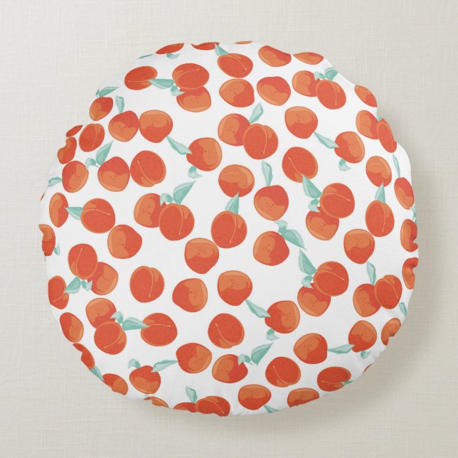 Seamless peach fruits, summer pattern. round cushion (Front)