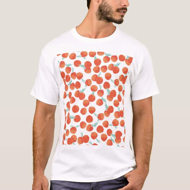 Seamless peach fruits, summer pattern. T-Shirt (Front)