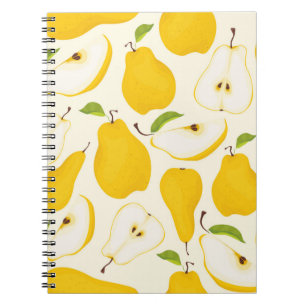 Seamless pear pattern. Different pears whole fruit Notebook