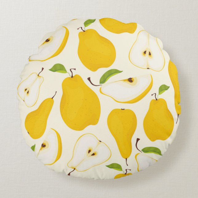 Seamless pear pattern. Different pears whole fruit Round Cushion (Front)