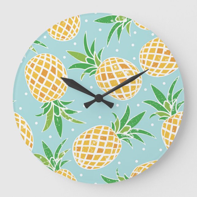 Seamless Pineapple Pattern Tropical Print Large Clock (Front)