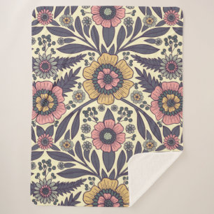 Seamless Pink & Blue Floral Pattern Sherpa Blanket
