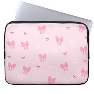 Seamless Pink Bow and Floral Pattern – Cute Girly Laptop Sleeve