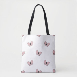 Seamless Pink Butterfly Pattern Cute Aesthetic Tote Bag