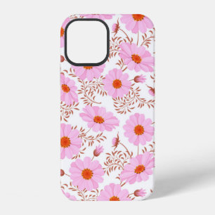 Seamless pink daisy flower vintage pattern on whit iPhone 12 case