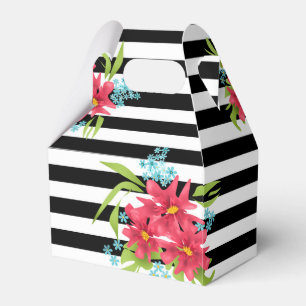 Seamless pink flowers floral black white striped l favour box