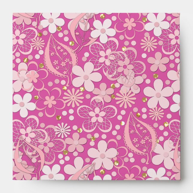 Seamless pink lace romantic flowers floral pattern envelope (Front)