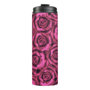 Seamless pink romantic silk satin roses flowers fl thermal tumbler