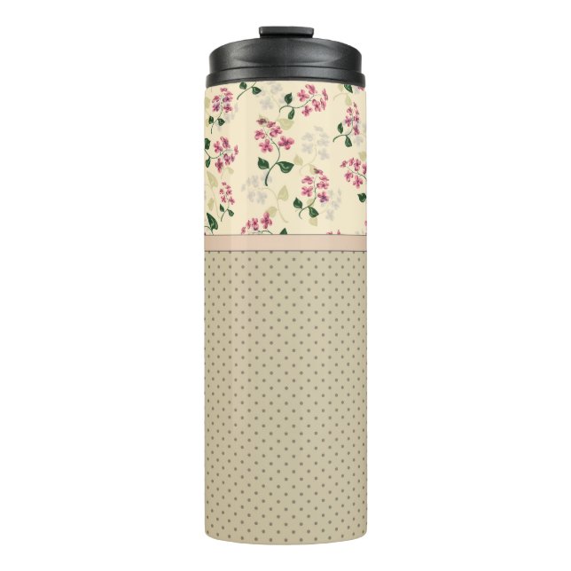 Seamless pink small cute forget-me-not flowers flo thermal tumbler (Front)