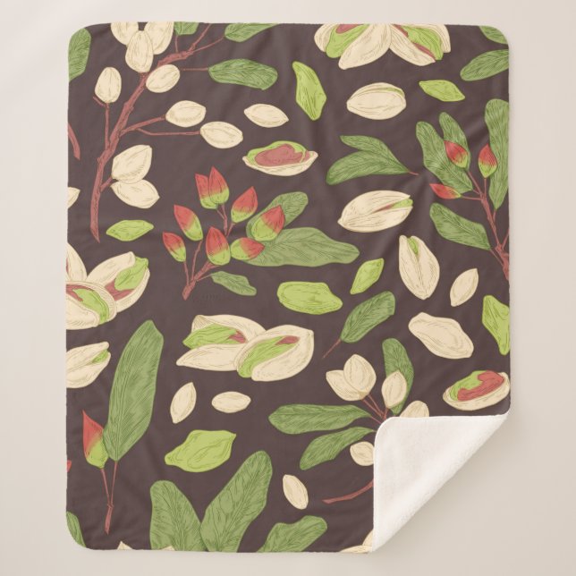 Seamless pistachio pattern with nuts, shells, bran sherpa blanket (Front)