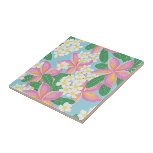 Seamless plumeria Pattern art print Tile (Side)