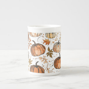 Seamless Pumpkin Pattern Fall Design Bone China Mug