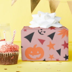 Seamless Pumpkin, Stars, and Leaves Halloween Wrap Wrapping Paper