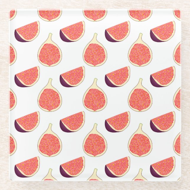Seamless purple fig: colourful pattern glass coaster (Front)