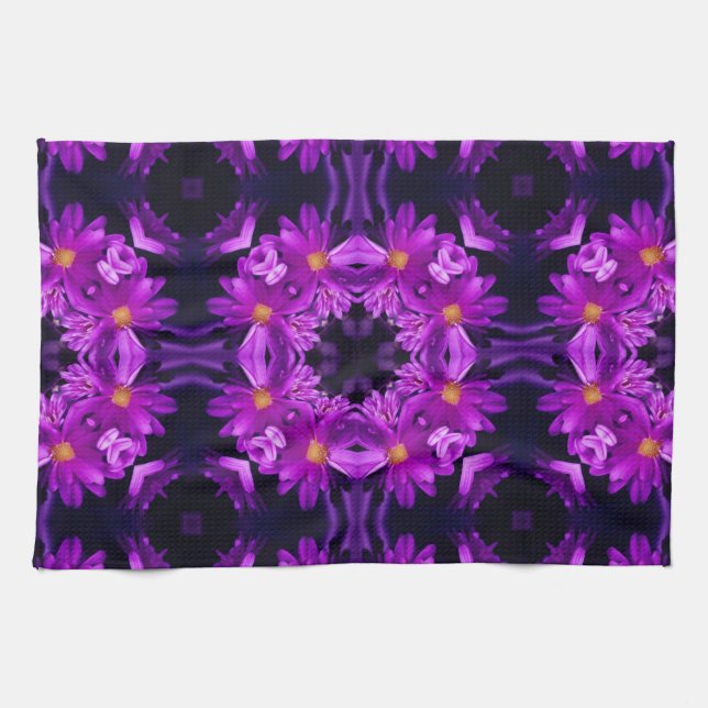 Seamless purple flowers tea towel (Horizontal)