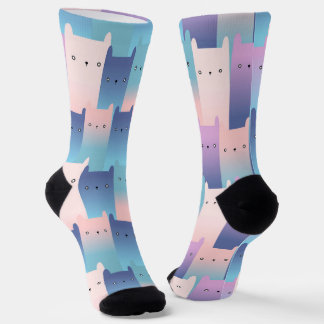 Seamless purple pink cats socks
