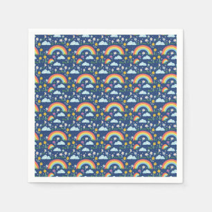 Seamless Rainbow, Flowers, and Clouds Pattern Napkin