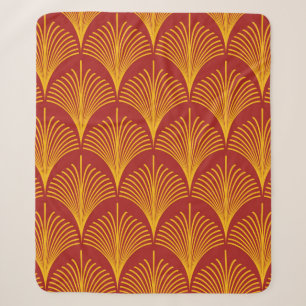Seamless red and gold vintage art deco peacock fis sherpa blanket