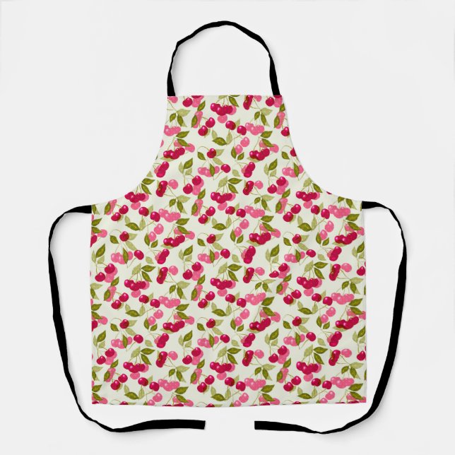 Seamless red cartoon cherry berry cute pattern whi apron (Front)
