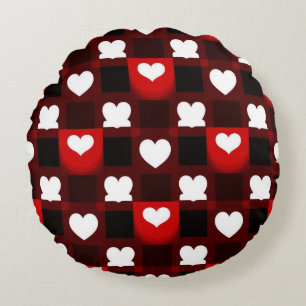 Seamless Red Heart Pattern Background Round Cushion