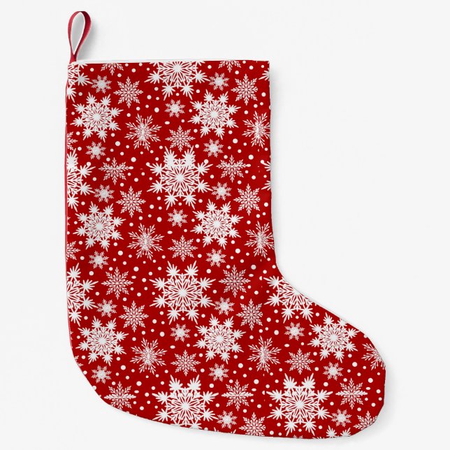 Seamless Red & White Snowflake Traditional Pattern Small Christmas Stocking (Front)