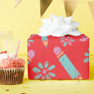 Seamless Red Wrapping Paper Love and Flowers