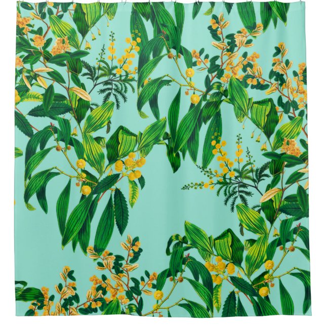 Seamless repeat design made with tropical leaves d shower curtain (Front)