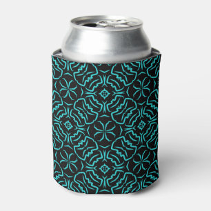 Seamless Repeating Pattern In Turquoise On Black Can Cooler