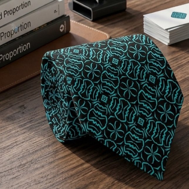 Seamless Repeating Pattern In Turquoise On Black Tie (Creator Uploaded)