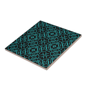 Seamless Repeating Pattern In Turquoise On Black Tile