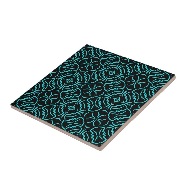 Seamless Repeating Pattern In Turquoise On Black Tile (Side)