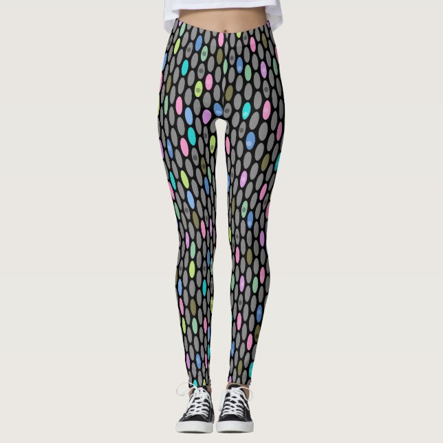 Seamless retro colours design circles polka dots p leggings (Front)