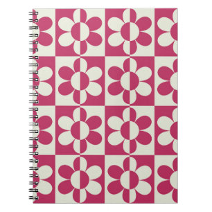Seamless retro groovy design with vintage daisy fl notebook