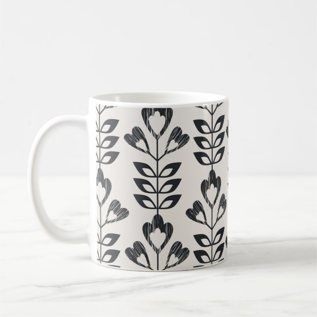 seamless retro pattern with abstract flowers and l coffee mug (Left)