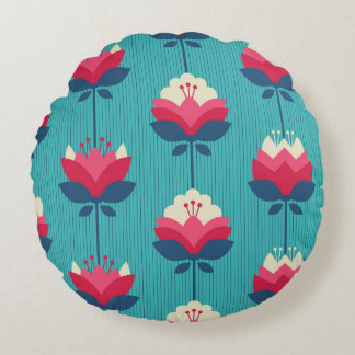 seamless retro pattern with flowers round cushion