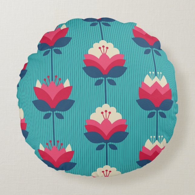 seamless retro pattern with flowers round cushion (Front)
