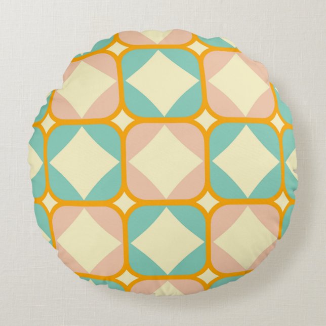 Seamless retro pattern with rounded squares round cushion (Front)