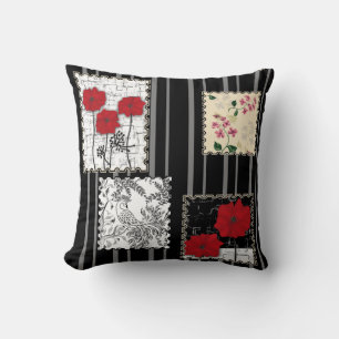 Seamless retro vintage patchwork quilting poppies cushion