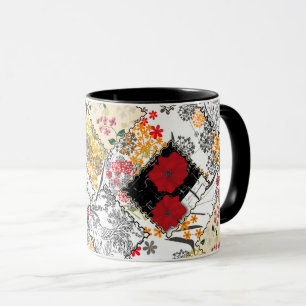Seamless retro vintage patchwork quilting poppies mug