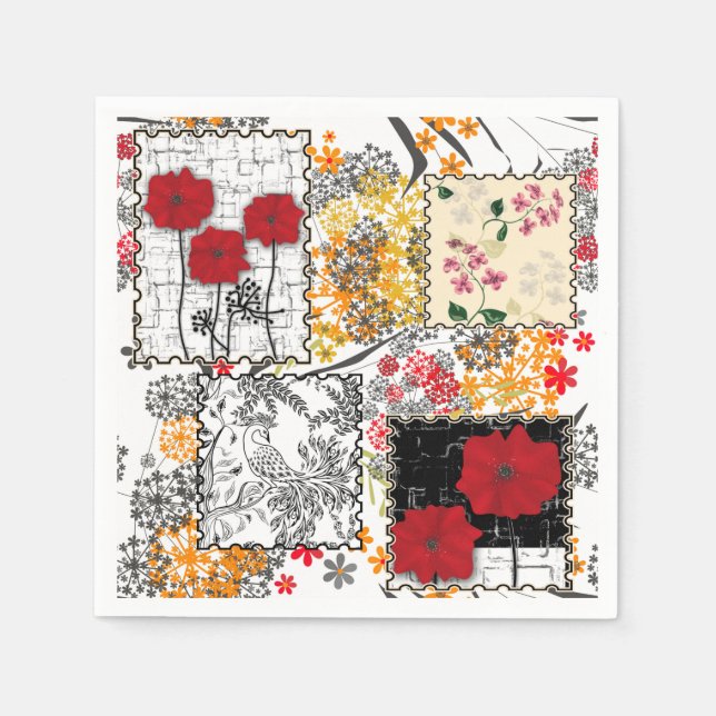 Seamless retro vintage patchwork quilting poppies napkin (Front)