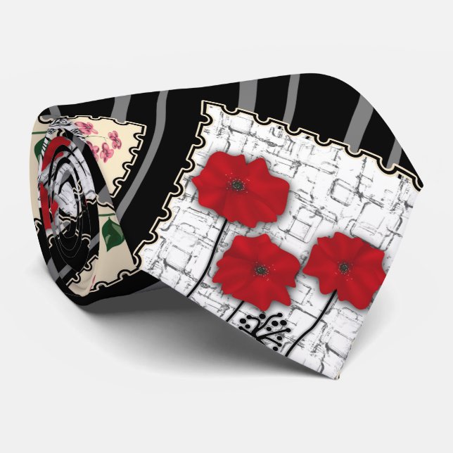 Seamless retro vintage patchwork quilting poppies tie (Rolled)