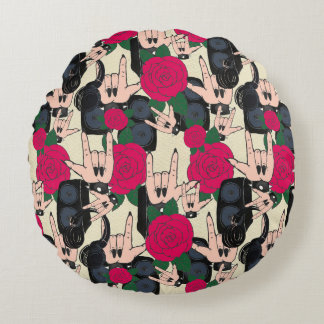 Seamless rock music, abstract pattern. round cushion
