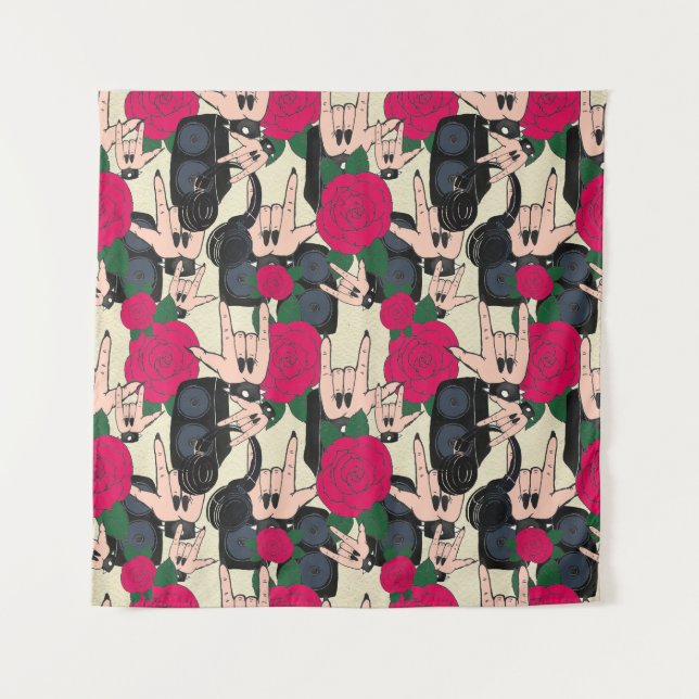 Seamless rock music, abstract pattern. tapestry (Front)
