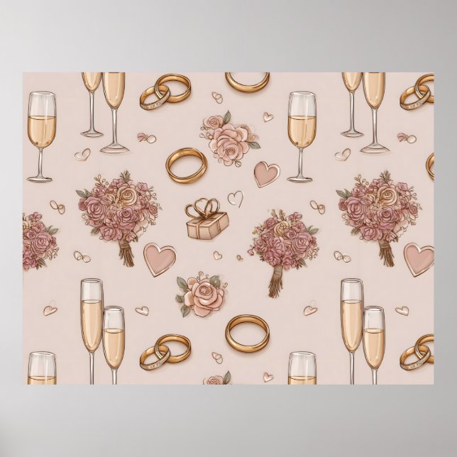 Seamless Romantic Wedding Pattern Poster (Front)