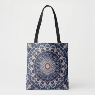 Seamless round ornamental mandala pattern arabic k tote bag