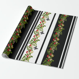 Seamless rowanberry berry flowers floral butterfly wrapping paper